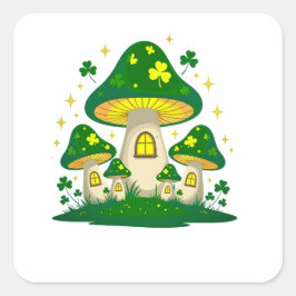 Pegatina Cuadrada Magical Mushroom Village With Glowing
