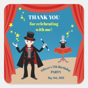 Pegatina Cuadrada Magician Boy Show Birday Party