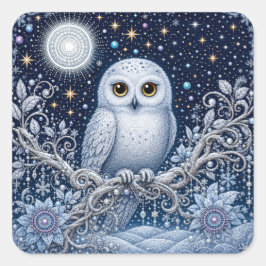 Pegatina Cuadrada Magische Schneeeule – Wächterin der Winternacht