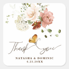 Pegatina Cuadrada Magnífica acuarela Jardín de flores silvestres Gra