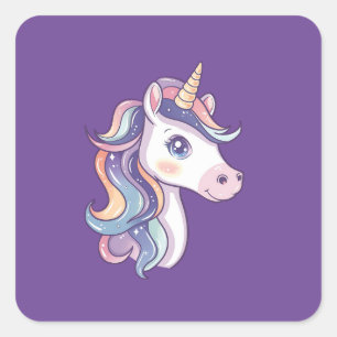 Pegatina Cuadrada Magnífica Cuta Sparkly Pastel Unicorn