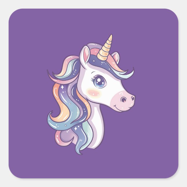 Pegatina Cuadrada Magnífica Cuta Sparkly Pastel Unicorn (Anverso)