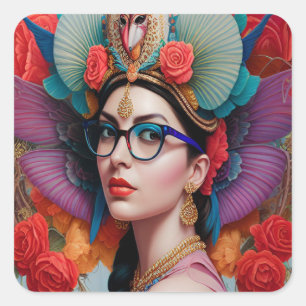 Pegatina Cuadrada Magnífica princesa con gafas