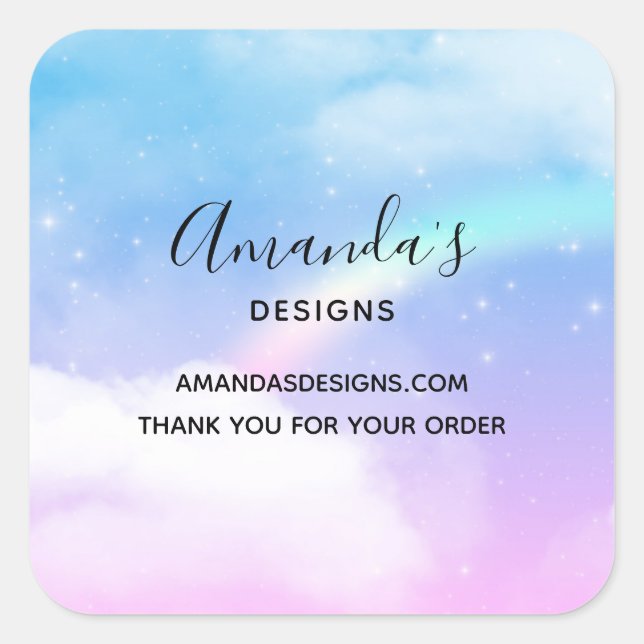 Pegatina Cuadrada Magníficas nubes pastel y un negocio arcoiris (Anverso)