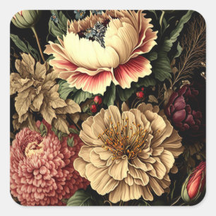 Pegatina Cuadrada Magnífico Arreglo Floral Vintage