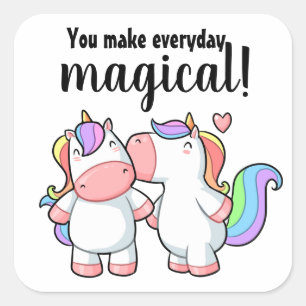 Pegatina Cuadrada Magnífico besando a Unicornios