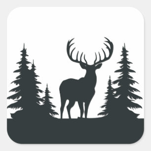 Pegatina Cuadrada Magnífico Buck Entre Pinos