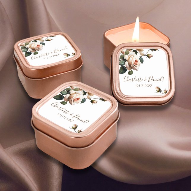 Pegatina Cuadrada Magnífico Rosa de aceite de Rubor Beige Boda (Subido por el creador)