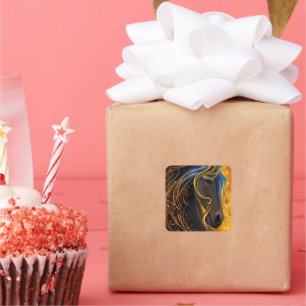 Pegatina Cuadrada Magnífico tríptico oscuro de caballos