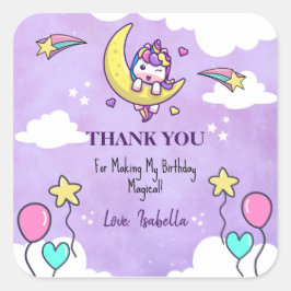 Pegatina Cuadrada Magnífico Unicornio Gracias A La Segunda Fiesta De