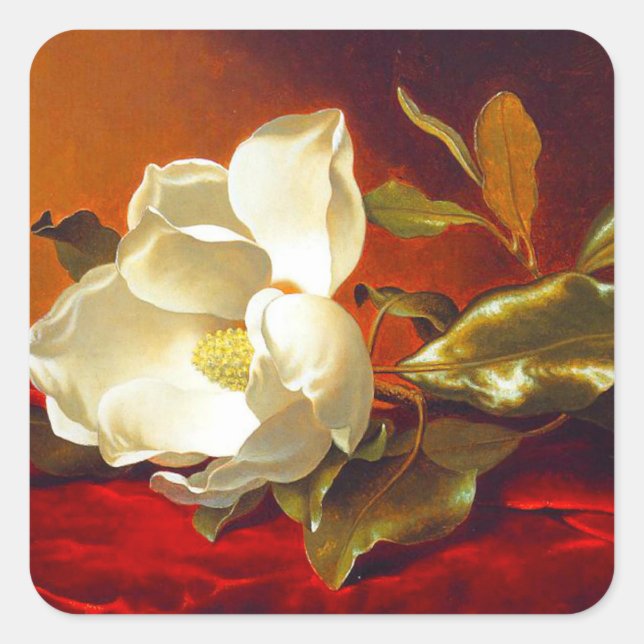 Pegatina Cuadrada Magnolia en Terciopelo Rojo Martin Johnson Heade (Anverso)