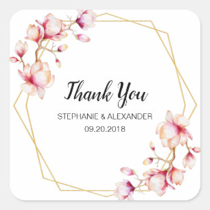 Pegatina Cuadrada Magnolia rosa del marco geométrico