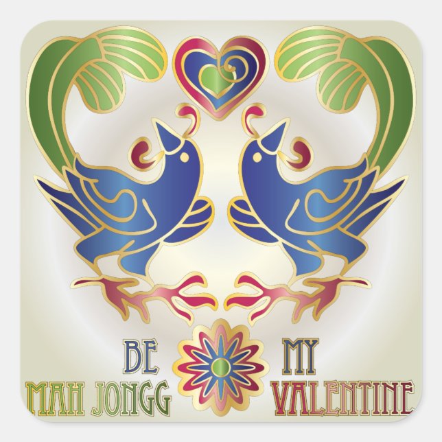 Pegatina Cuadrada Mah Jongg Valentine Be My MJ Valentine (Anverso)