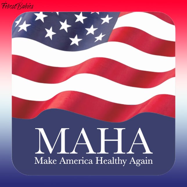 Pegatina Cuadrada MAHA Hacer a Estados Unidos Saludable Otra Vez Ban (ForestBabies MAHA Make America Healthy Again Patriotic Red White Blue USA Flag Square Sticker 🇺🇸 )
