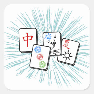 Pegatina Cuadrada Mahjong Tiles Blue