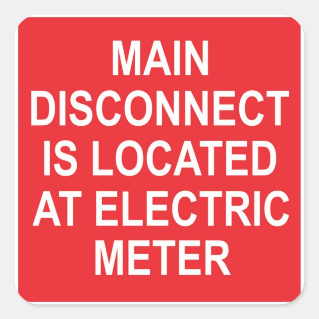 Pegatina Cuadrada Main Disconnect Located at Electric Meter, Sticker (Anverso)