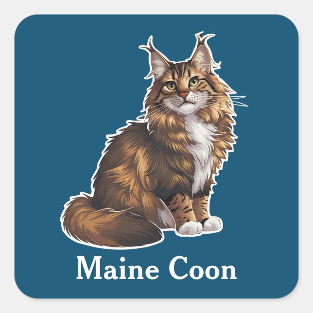 Pegatina Cuadrada Maine Coon (Anverso)