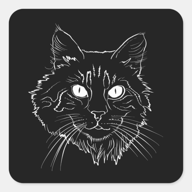 Pegatina Cuadrada Maine Coon Cat Line Art (Anverso)