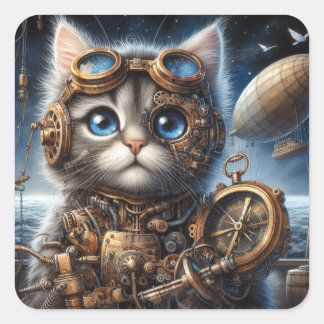 Pegatina Cuadrada Maine Coon Explorer