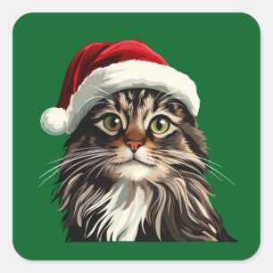 Pegatina Cuadrada Maine coon, NAVIDADES, gatito, regalos de gatito