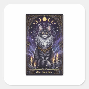 Pegatina Cuadrada Maine Coon Tarot - La Halloween familiar