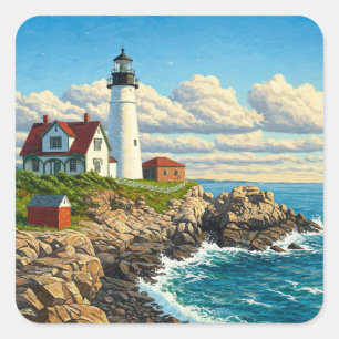 Pegatina Cuadrada Maine Lighthouse Travel