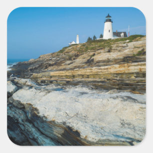Pegatina Cuadrada Maine, Pemaquid Point, Faro de Pemaquid Point