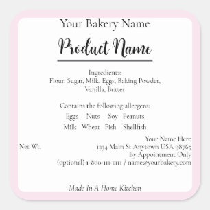 Pegatina Cuadrada Maintage Cottage Food Business Pink Baking Label