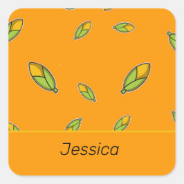 Pegatina Cuadrada Maíz con nombre personalizado en naranja