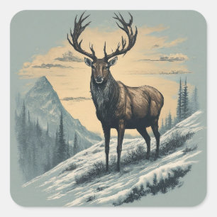 Pegatina Cuadrada "Majestad del Ártico: Majestic Caribou