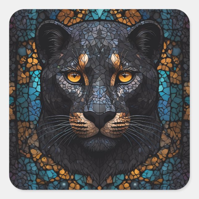 Pegatina Cuadrada Majestad Mosaica: La pantera negra (Anverso)