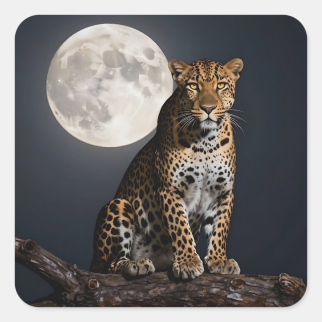 Pegatina Cuadrada Majestic Leopard and Full Moon   (Anverso)