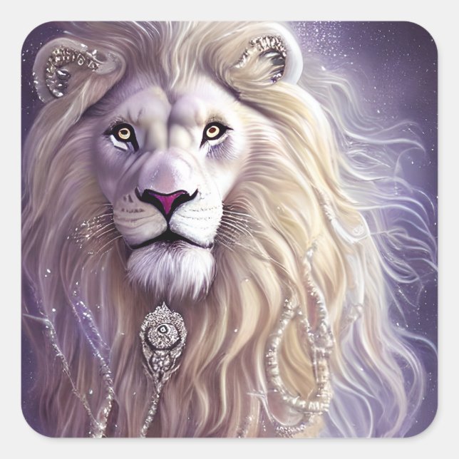 Pegatina Cuadrada Majestic Lion Safari Fantasy Art (Anverso)
