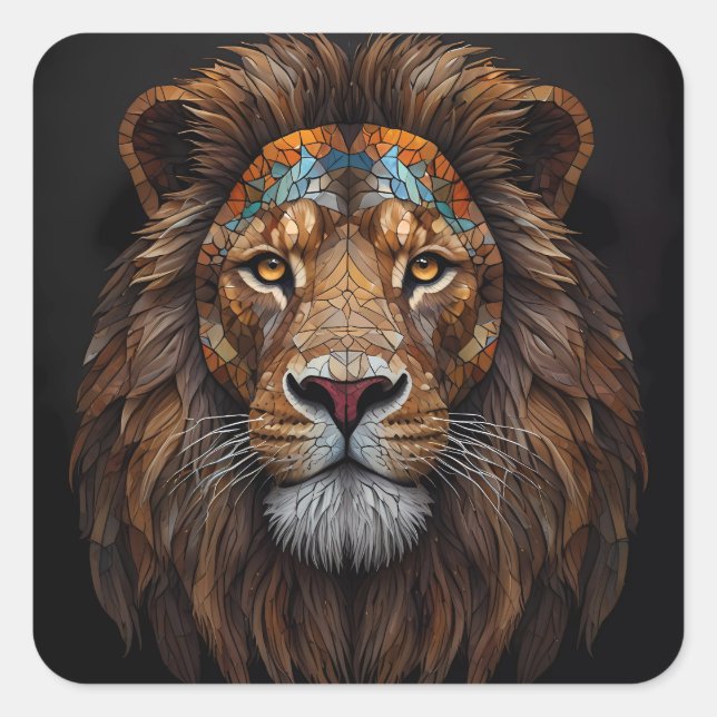 Pegatina Cuadrada Majestic Mosaic Lion Head (Anverso)