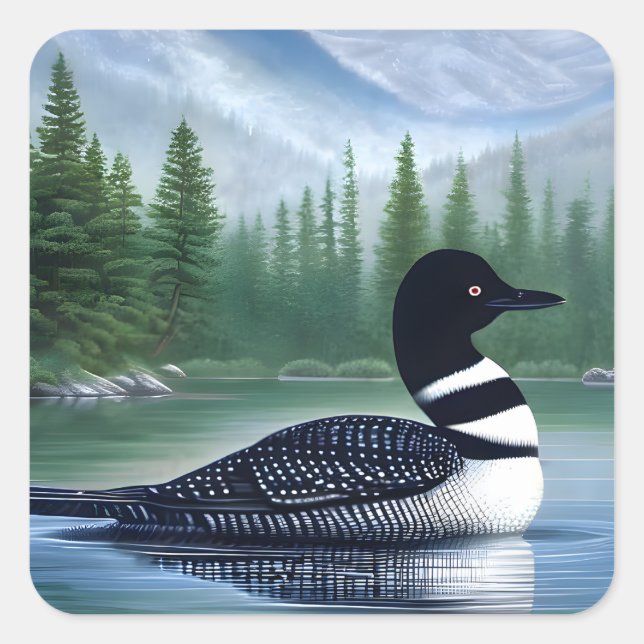 Pegatina Cuadrada Majestic Northern Wilderness Loon (Anverso)