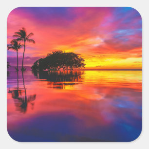 Pegatina Cuadrada Majestic Sunset   Wailea Beach, Maui, Hawaii