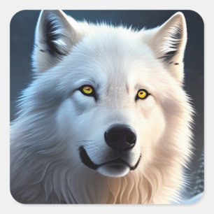 Pegatina Cuadrada Majestic White Arctic Wolf Art