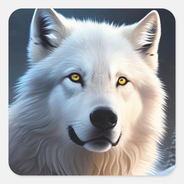 Pegatina Cuadrada Majestic White Arctic Wolf Art (Anverso)