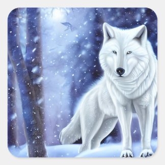 Pegatina Cuadrada Majestic White Arctic Wolf Art