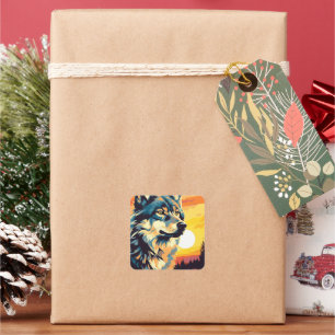 Pegatina Cuadrada Majestic Wolf Impresionist Journey