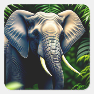 Pegatina Cuadrada Majestuoso Elefante De La Selva - Salvaje Y Libre