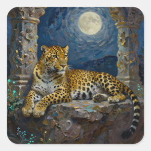 Pegatina Cuadrada Majestuoso leopardo en saliente de acantilado  