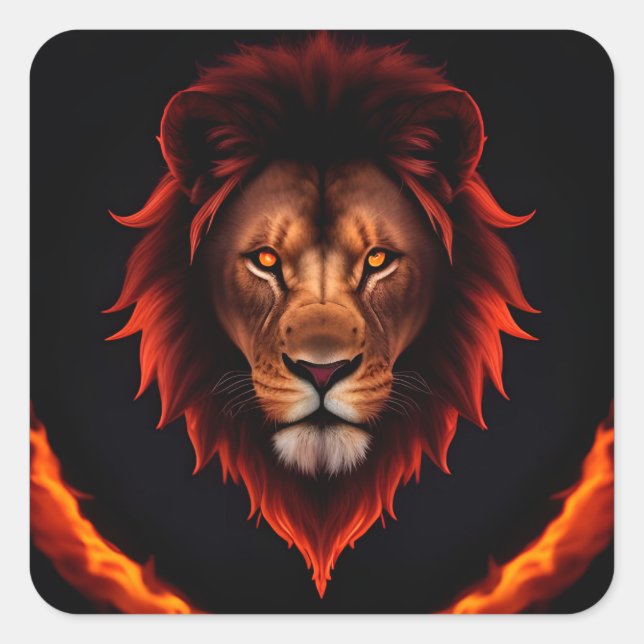 Pegatina Cuadrada Majestuoso Retrato De León Ferosionado Con Ojos Br (Anverso)