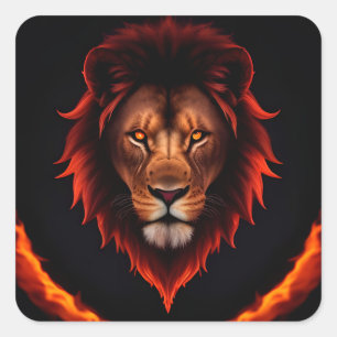 Pegatina Cuadrada Majestuoso retrato de león ígneo con ojos brillant