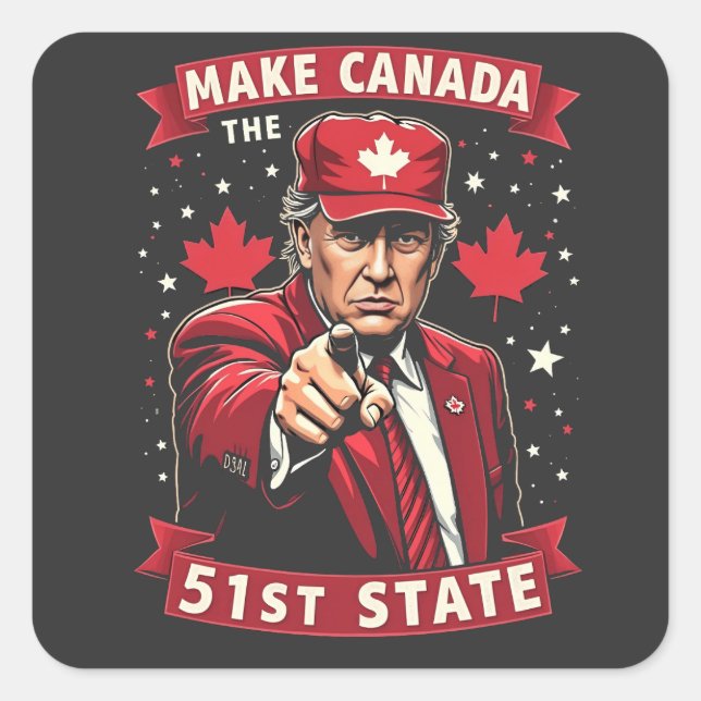 Pegatina Cuadrada Make America 51st State Canadian American (Anverso)