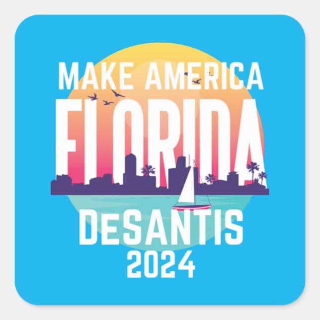 Pegatina Cuadrada Make America Florida Ron Desantis 2024 (Anverso)