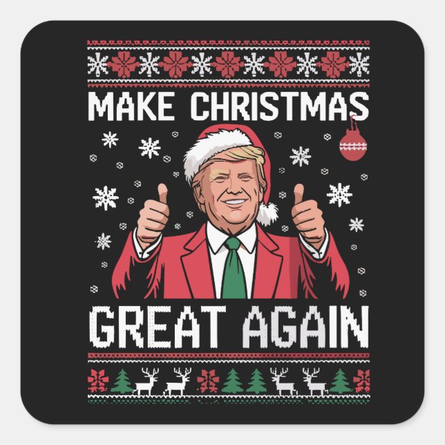 Pegatina Cuadrada Make Christmas Great Again Trump Pajamas Ugly Xmas (Anverso)