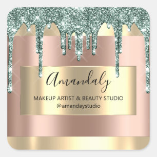 Pegatina Cuadrada Makeup Beauty Purpurina Gold Enmarcado Rosa Boutiq