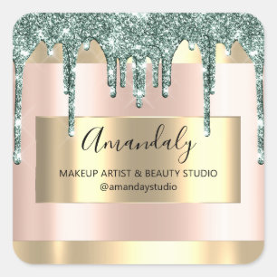 Pegatina Cuadrada Makeup Beauty Purpurina Gold Framed Boutique Rubor