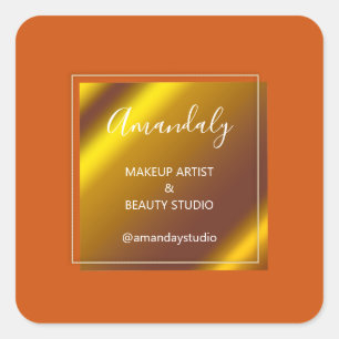 Pegatina Cuadrada Makeup Beauty Shop Gracias Naranja Real